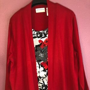 Womens Round Neck 3/4 Sleeve Layered Cardigan Sweater